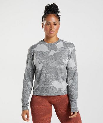 Gymshark Adapt Camo Seamless Ženske Dugi Rukav Svijetlo Sive Crne | HR 3490ZUT